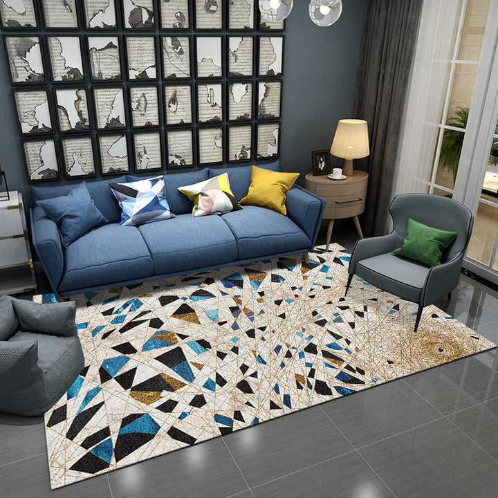 Lisslune | Contemporary Novelty Rug in Ivory Geometry Irregular Shape Print Area Rug Polyester Washable Rug for Bedroom