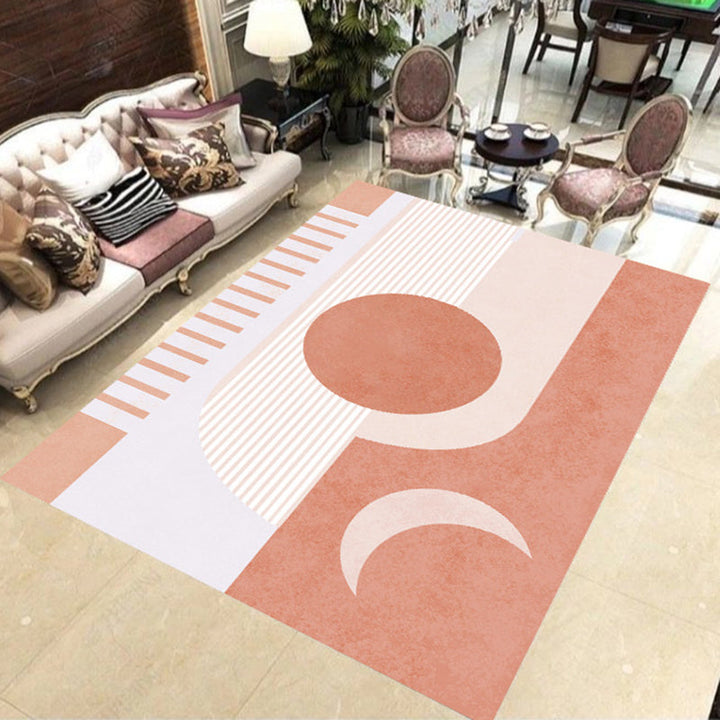 Lisslune | Modern Novelty Rug in Orange and Ivory Moon Sun Stripes Print Rug Polyester Washable Rug for Bedroom