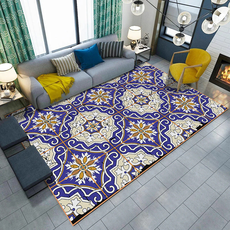 Lisslune | Oriental Moroccan Carpet in Purple Floral Stripe Print Area Rug Polyester Machine Washable Rug for Home Decoration