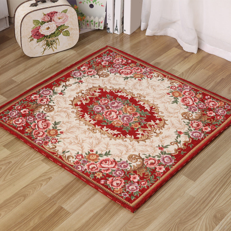 Lisslune | Moroccan Living Room Rug in Ivory Floral Print Pattern Rug Acrylic Non-Slip Machine Washable Rug
