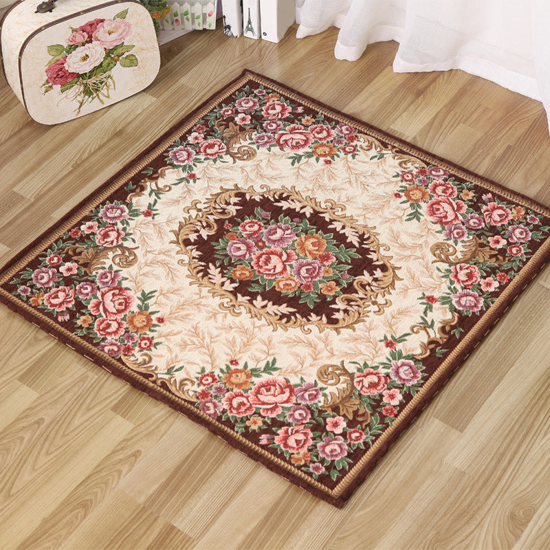 Lisslune | Moroccan Living Room Rug in Ivory Floral Print Pattern Rug Acrylic Non-Slip Machine Washable Rug