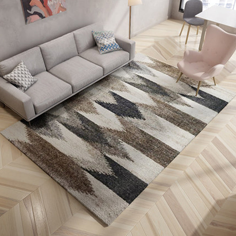 Lisslune | Modern Living Room Rug in Brown Abstract Triangle Circle Stripe Pattern Rug Polyester Washable Area Rug