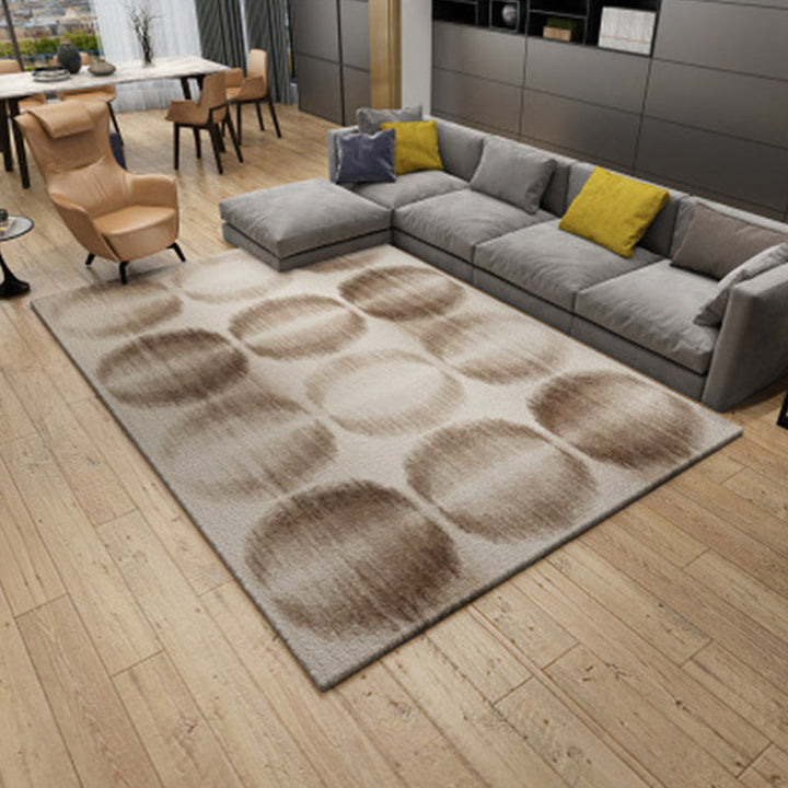 Lisslune | Modern Living Room Rug in Brown Abstract Triangle Circle Stripe Pattern Rug Polyester Washable Area Rug