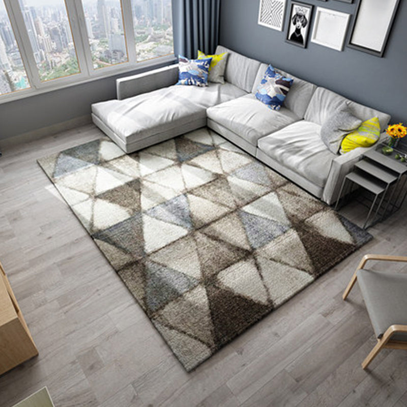 Lisslune | Modern Living Room Rug in Brown Abstract Triangle Circle Stripe Pattern Rug Polyester Washable Area Rug