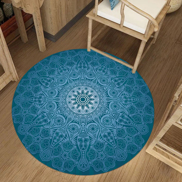 Lisslune | Stylish floral pattern rug Blue Persian rug Flannel non-slip rug Washable rug for the living room