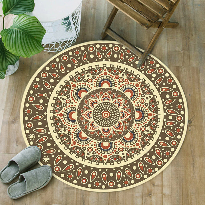 Lisslune | Blue and Brown Moroccan Carpet Flannel Floral Pattern Carpet Washable Non-Slip Back Carpet for Living Room