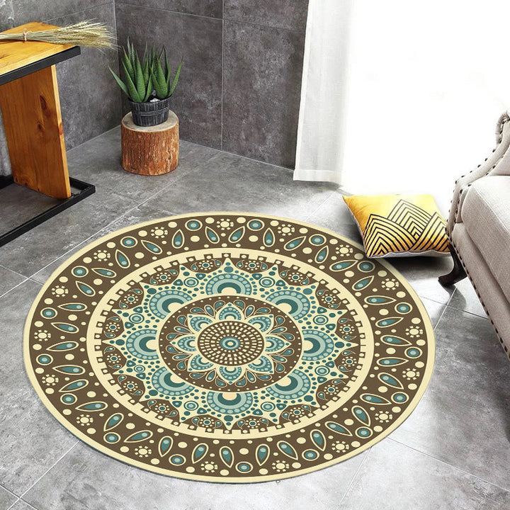 Lisslune | Blue and Brown Moroccan Carpet Flannel Floral Pattern Carpet Washable Non-Slip Back Carpet for Living Room