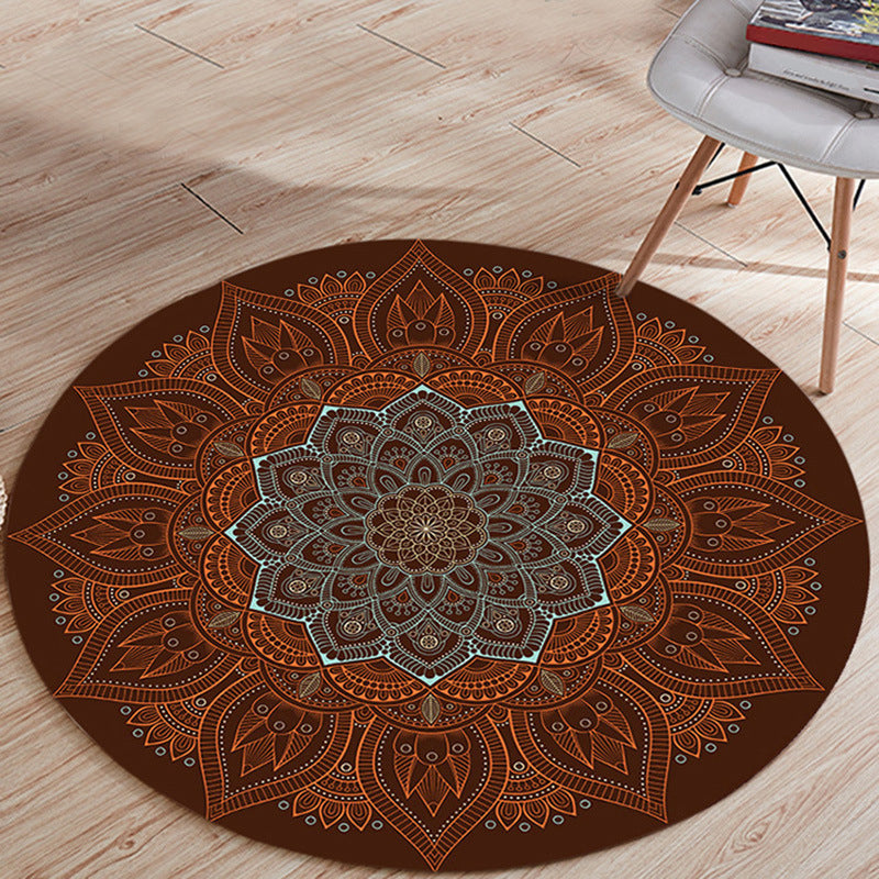 Lisslune | Stylish Floral Pattern Carpet Brown Persian Carpet Flannel Non-Slip Backing Washable Carpet for Living Room