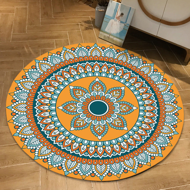 Lisslune | Brown and Yellow Persian Carpet Flannel Floral Pattern Carpet Washable Non-Slip Underlay Carpet for Living Room