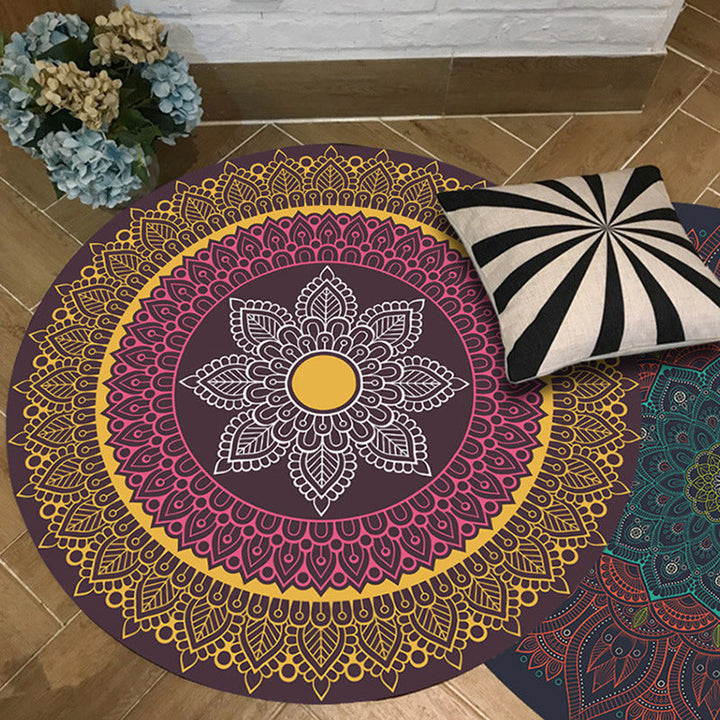 Lisslune | Brown and Yellow Persian Carpet Flannel Floral Pattern Carpet Washable Non-Slip Underlay Carpet for Living Room