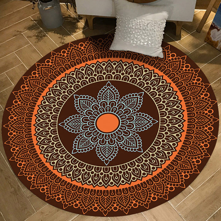 Lisslune | Brown and Yellow Persian Carpet Flannel Floral Pattern Carpet Washable Non-Slip Underlay Carpet for Living Room