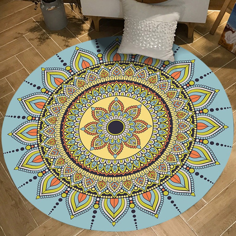 Lisslune | Moroccan Floral Pattern Rug Pink and Blue Flannel Rug Machine Washable Non-Slip Rug for Bedroom