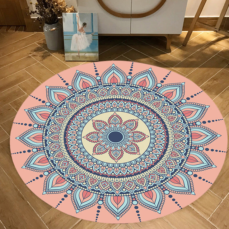 Lisslune | Moroccan Floral Pattern Rug Pink and Blue Flannel Rug Machine Washable Non-Slip Rug for Bedroom