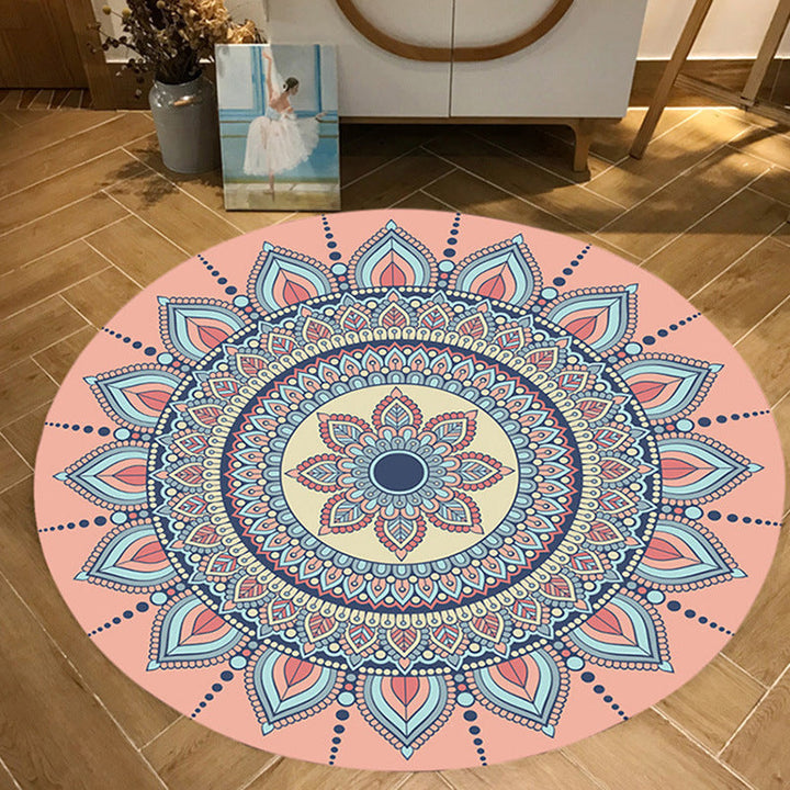 Lisslune | Moroccan Floral Pattern Rug Pink and Blue Flannel Rug Machine Washable Non-Slip Rug for Bedroom