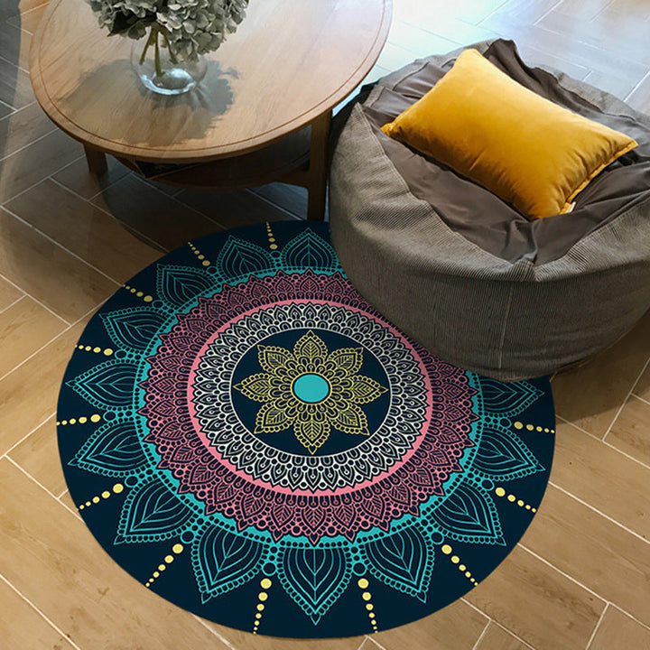 Lisslune | Moroccan Floral Pattern Rug Pink and Blue Flannel Rug Machine Washable Non-Slip Rug for Bedroom