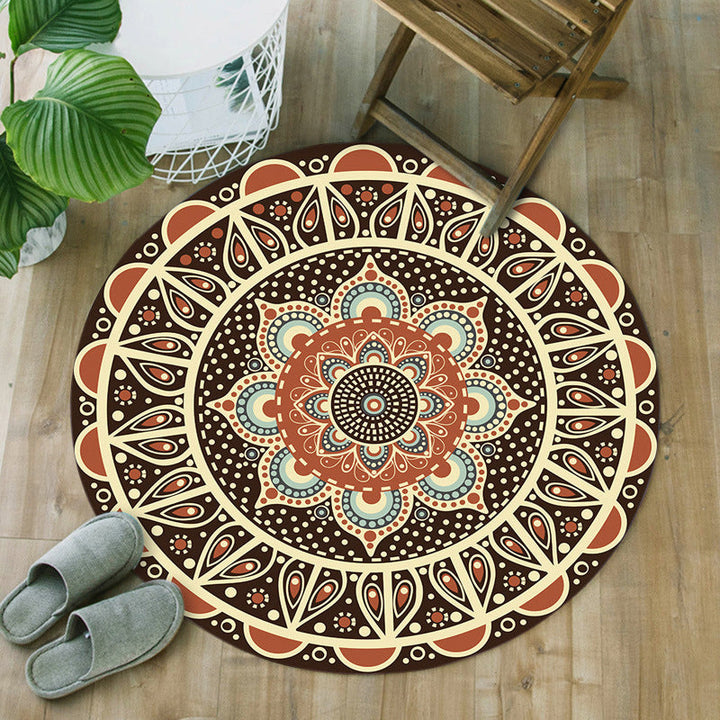 Lisslune | Unique floral patterned rug Green and Red Mediterranean rug Flannel Non-slip backing Washable rug for the living room