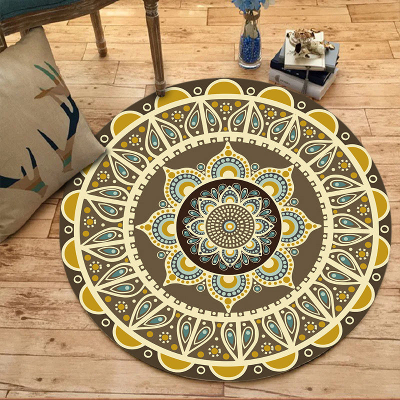 Lisslune | Unique floral patterned rug Green and Red Mediterranean rug Flannel Non-slip backing Washable rug for the living room