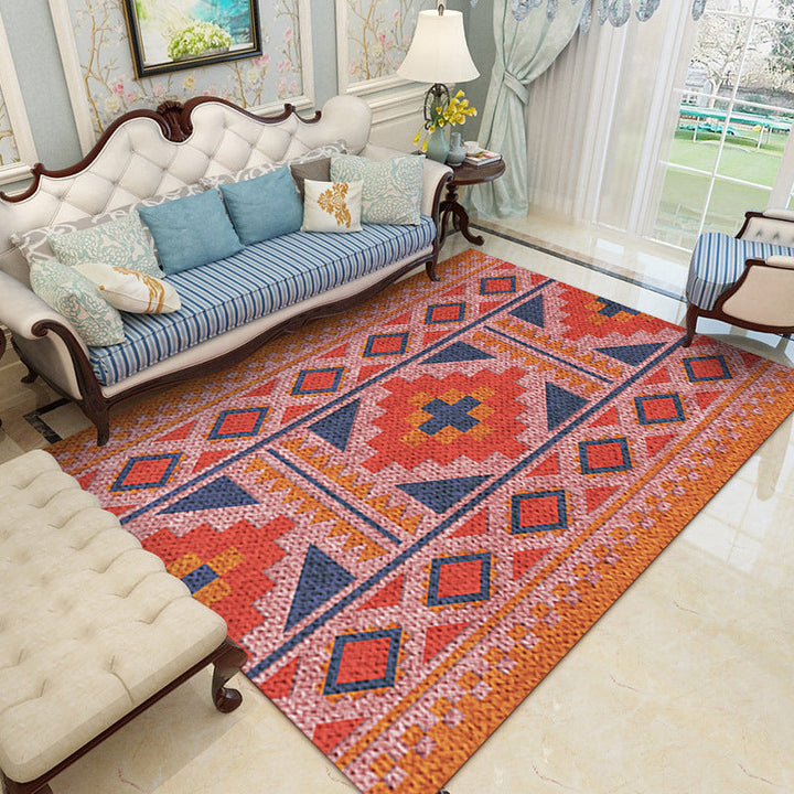Lisslune | American Southwest Rug in Red Diamond Stripe Cross Pattern Rug Polyester Non-Slip Rug for Home Decor