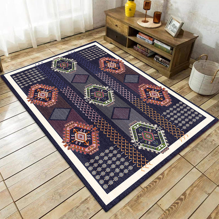 Lisslune | Tribal Southwestern Rug in Blue Chevron Diamond Pattern Rug Polyester  
Pet-friendly Rug for Home Decor