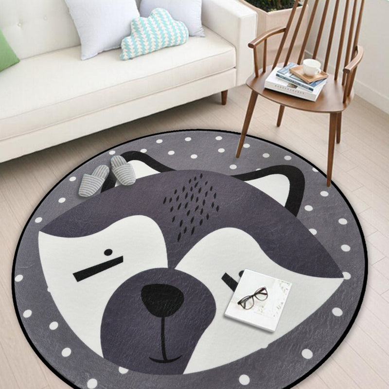 Lisslune | Casual Kids Rug in Black and Gray Animal Pattern Rabbit Bear Fox Panda Rug Polyester Washable Rug for the Children's Room