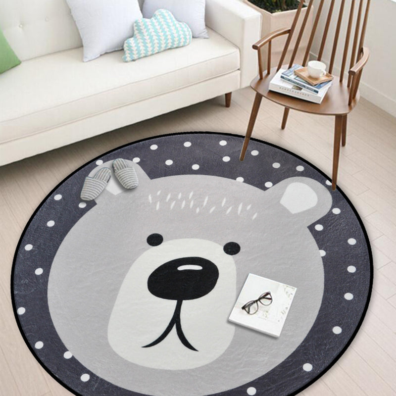 Lisslune | Casual Kids Rug in Black and Gray Animal Pattern Rabbit Bear Fox Panda Rug Polyester Washable Rug for the Children's Room