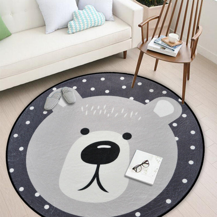 Lisslune | Casual Kids Rug in Black and Gray Animal Pattern Rabbit Bear Fox Panda Rug Polyester Washable Rug for the Children's Room