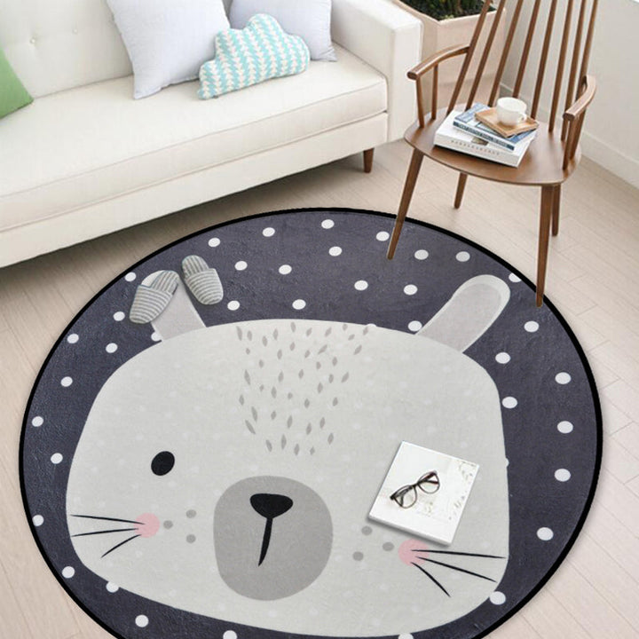 Lisslune | Casual Kids Rug in Black and Gray Animal Pattern Rabbit Bear Fox Panda Rug Polyester Washable Rug for the Children's Room