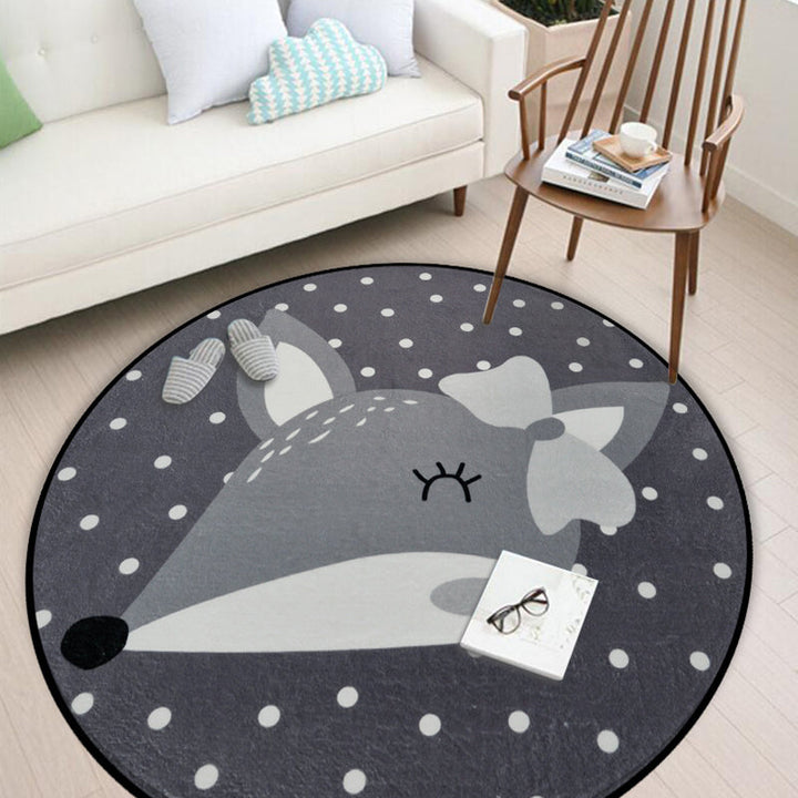Lisslune | Kids Nursery Rug in Black and Grey Animal Mouse Print Rug Polyester Washable Non-Slip Mat Rug