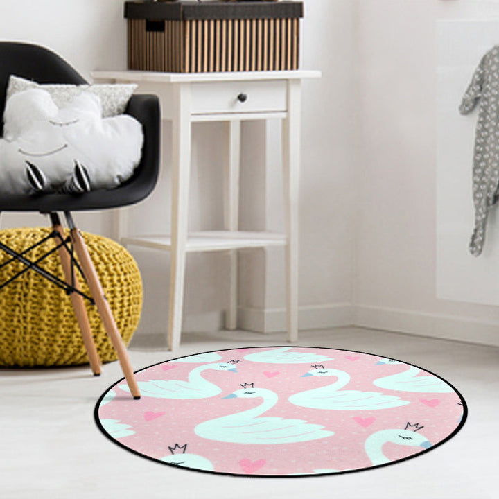 Lisslune | Pink Children's Room Carpet Children's Animal Unicorn Swan Flower Heart Pattern Carpet Polyester Pet-Friendly Carpet