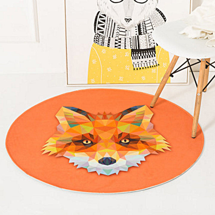 Lisslune | Children's Room Rug in Orange and Ivory Animal Rabbit Lion Fox Print Rug Polyester Non-Slip Area Rug