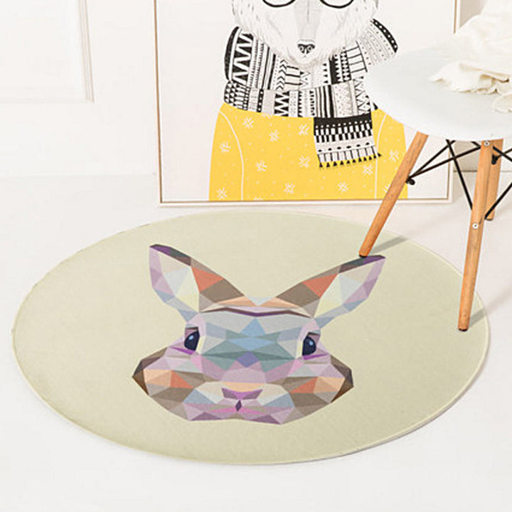 Lisslune | Children's Room Rug in Orange and Ivory Animal Rabbit Lion Fox Print Rug Polyester Non-Slip Area Rug