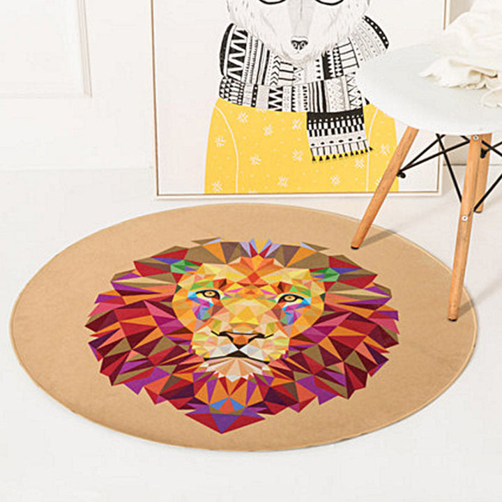 Lisslune | Children's Room Rug in Orange and Ivory Animal Rabbit Lion Fox Print Rug Polyester Non-Slip Area Rug
