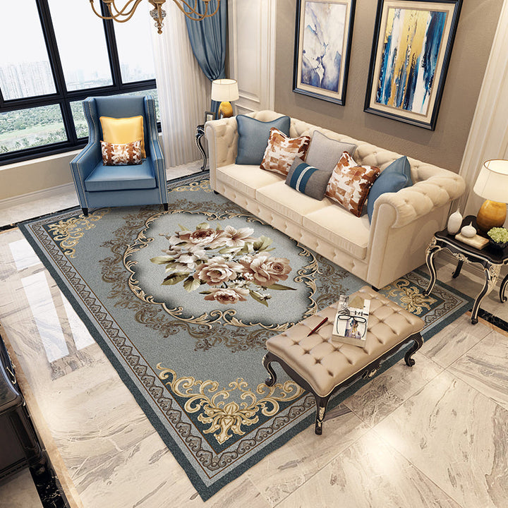 Lisslune | Persian Moroccan carpet in blue and red medallion floral pattern carpet made of polyester washable carpet for home decor