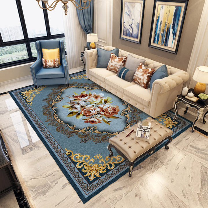 Lisslune | Persian Moroccan carpet in blue and red medallion floral pattern carpet made of polyester washable carpet for home decor