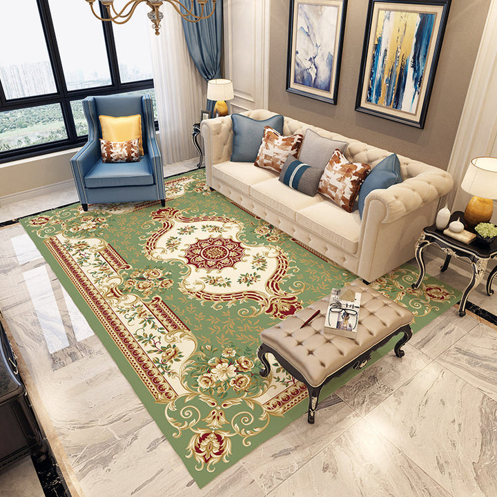 Lisslune | Moroccan Living Room Carpet in Blue and Red Medallion Flower Pattern Carpet Polyester Machine Washable Carpet