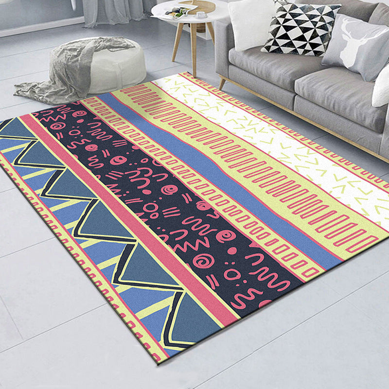 Lisslune | American controlled pattern carpet with striped multicolor polyester machine washable non-slip area rug for bedroom
