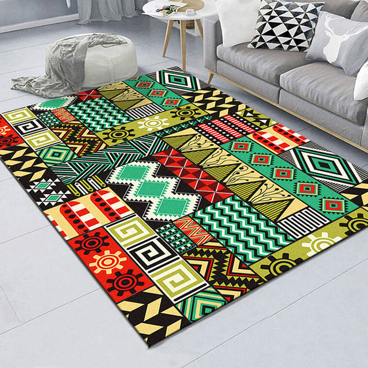 Lisslune | American controlled pattern carpet with striped multicolor polyester machine washable non-slip area rug for bedroom