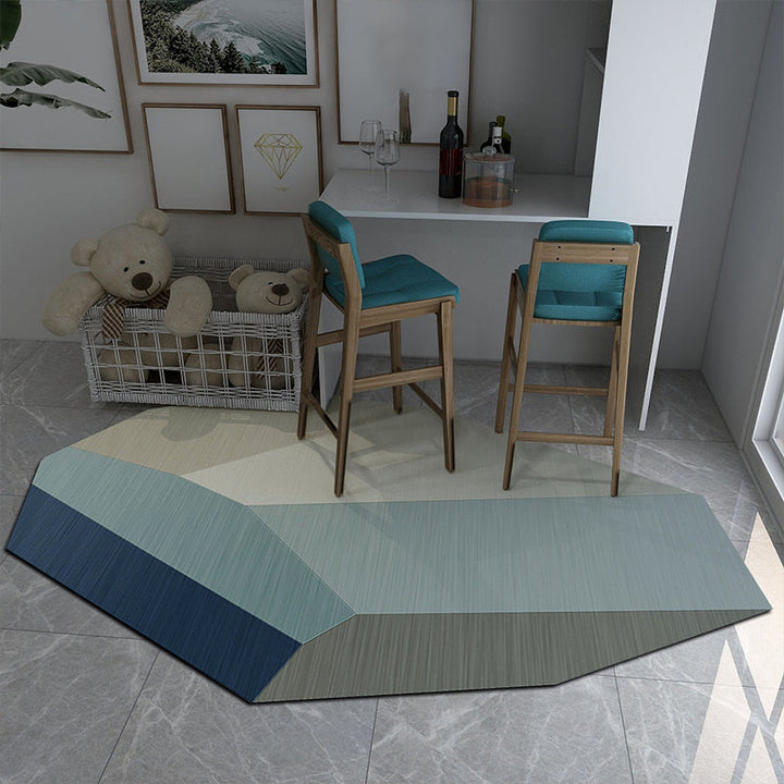 Lisslune | Irregular Bedroom Carpet in Brown and Blue Modern Color Block Pattern Area Rug Polyester Machine Washable Carpet