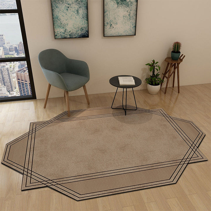 Lisslune | Irregular Bedroom Carpet in Brown and Blue Modern Color Block Pattern Area Rug Polyester Machine Washable Carpet