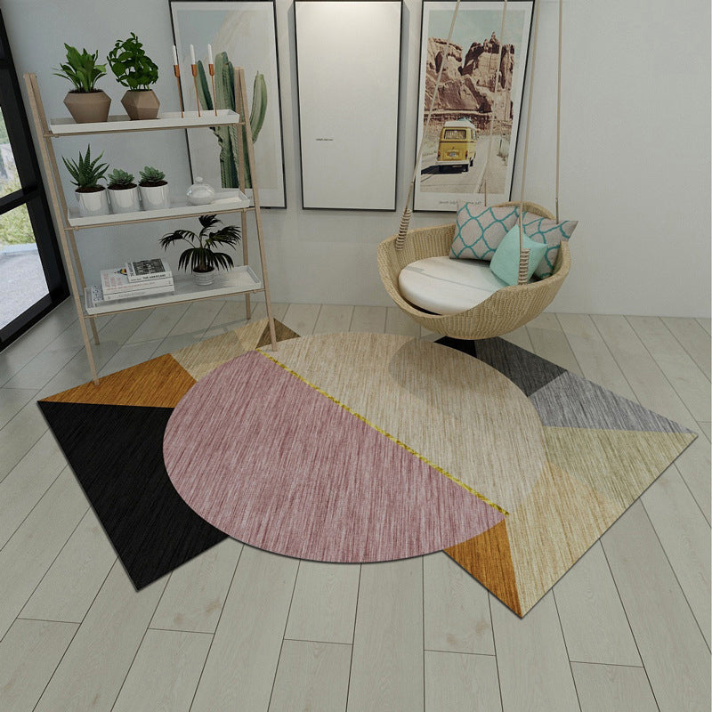 Lisslune | Modern Living Room Irregular Rug Colorful Color Block Pattern Rug Polyester Stain Resistant Area Rug