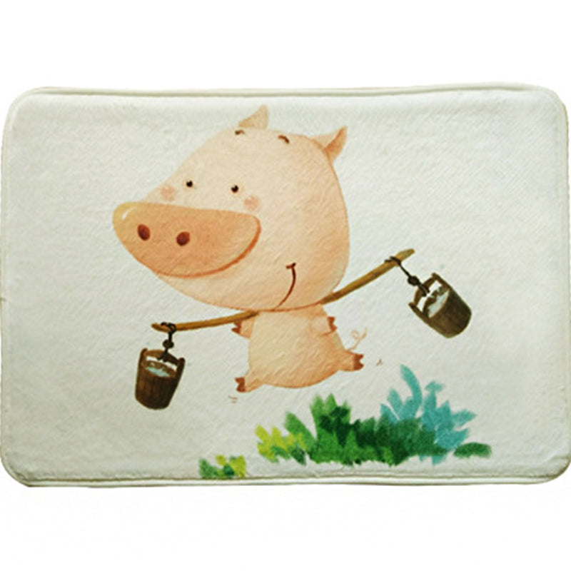 Lisslune | Green and White Children's Room Carpet Kids Animal Peek Hedgehog Pig Fox Pattern Rug Polyester Non-Slip Underlay Carpet