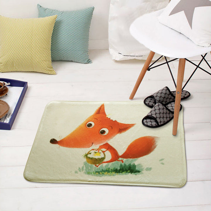 Lisslune | Green and White Children's Room Carpet Kids Animal Peek Hedgehog Pig Fox Pattern Rug Polyester Non-Slip Underlay Carpet