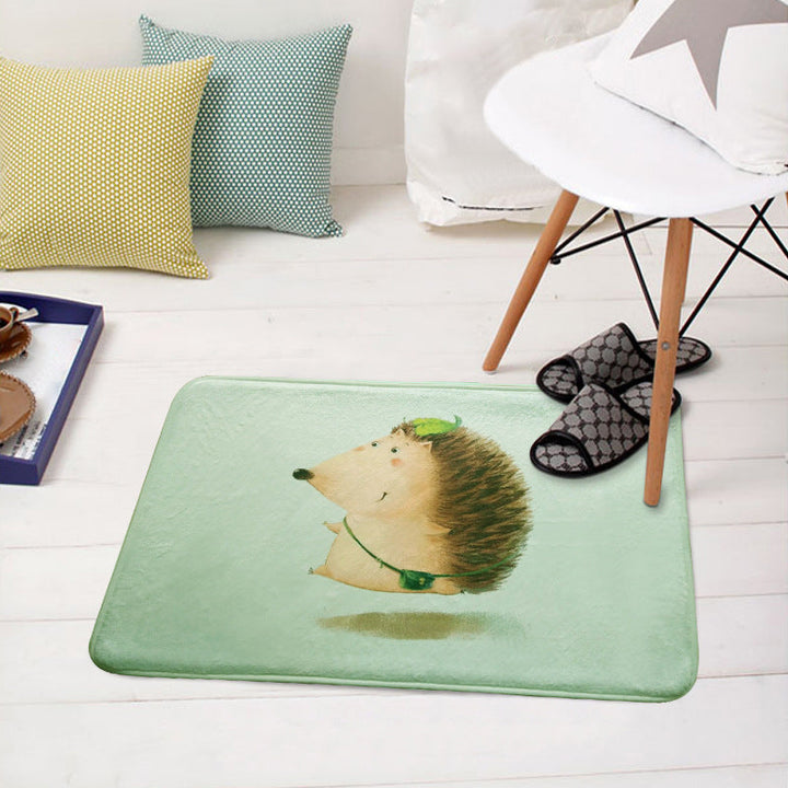 Lisslune | Green and White Children's Room Carpet Kids Animal Peek Hedgehog Pig Fox Pattern Rug Polyester Non-Slip Underlay Carpet