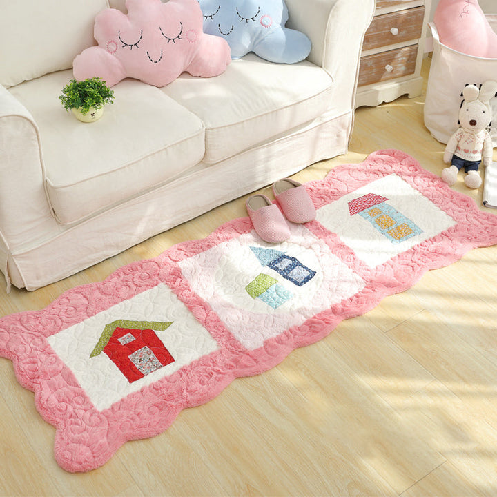 Lisslune | Novelty House Pattern Rug Green and Gray Children's Rug Polyester Washable Pet-Friendly Non-Slip Rug for Children's Room