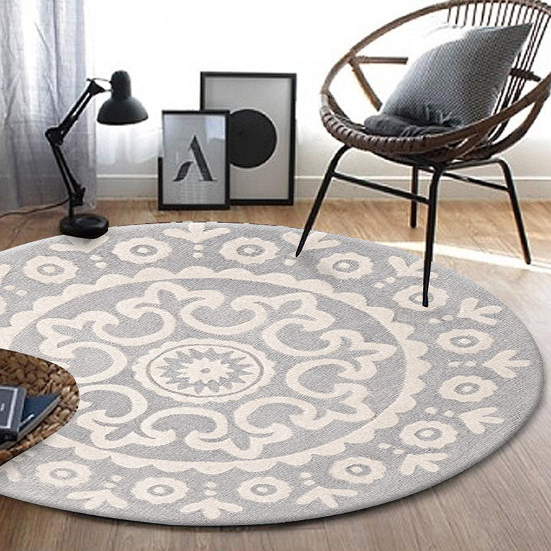 Lisslune | Unique Floral Pattern Rug Gray Bohemian Rug Polyester pet-friendly non-slip backing washable rug for the living room