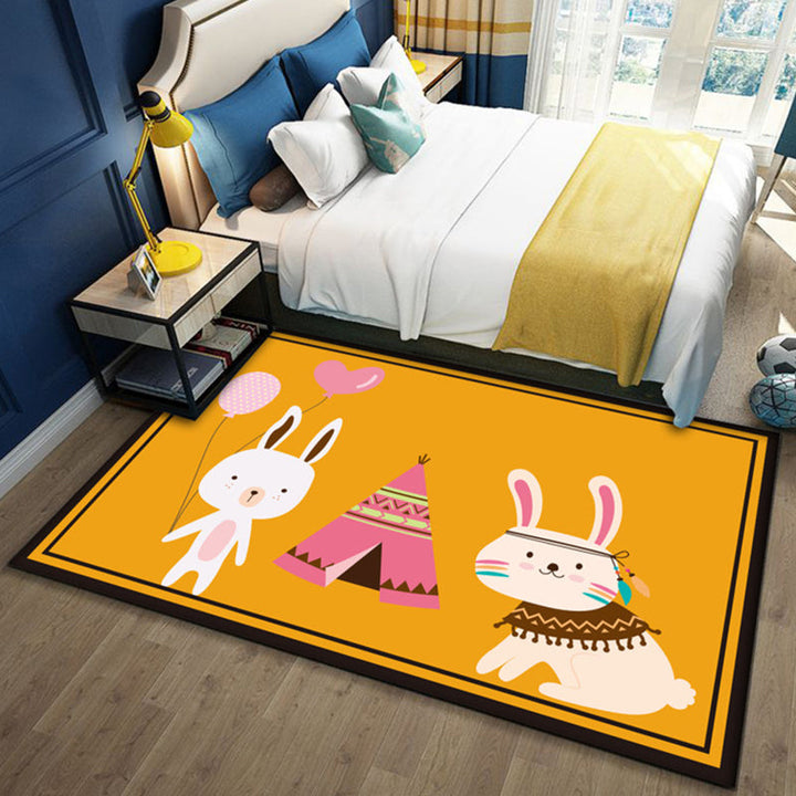 Lisslune | Beautiful multicolored children's carpet polyester animal pattern rug washable pet-friendly non-slip rug for the children's room