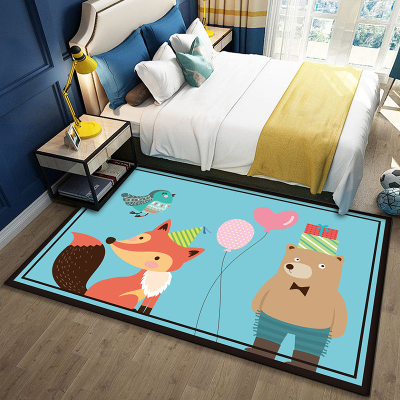 Lisslune | Beautiful multicolored children's carpet polyester animal pattern rug washable pet-friendly non-slip rug for the children's room