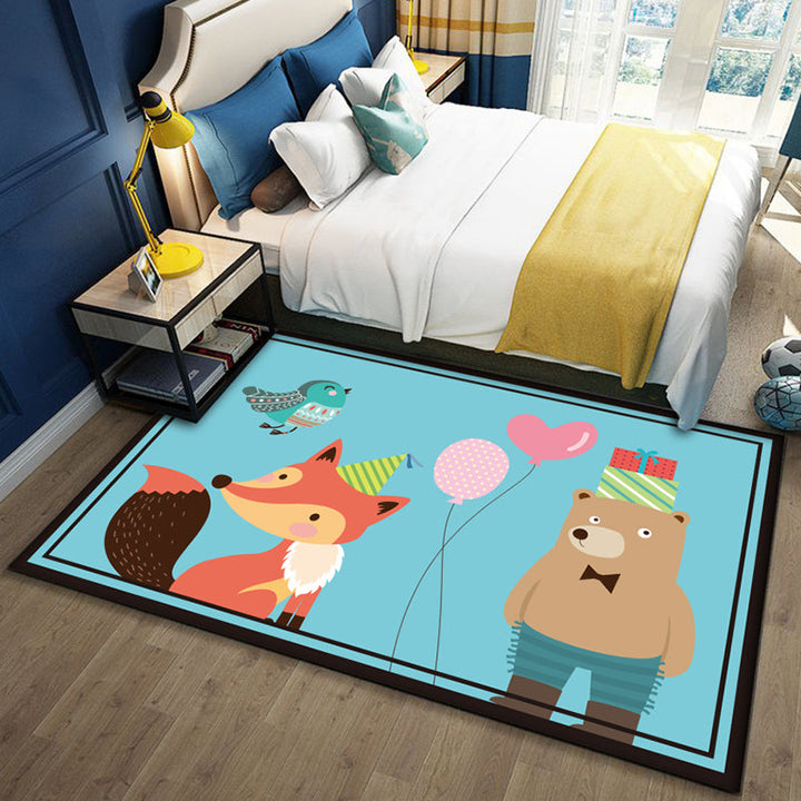Lisslune | Beautiful multicolored children's carpet polyester animal pattern rug washable pet-friendly non-slip rug for the children's room