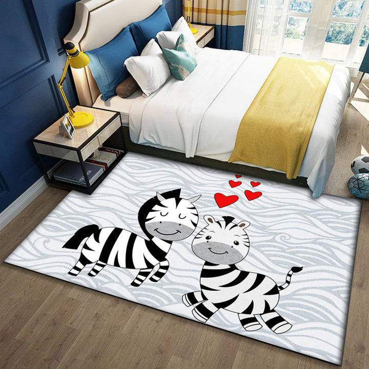 Lisslune | Beautiful multicolored children's carpet polyester animal pattern rug washable pet-friendly non-slip rug for the children's room