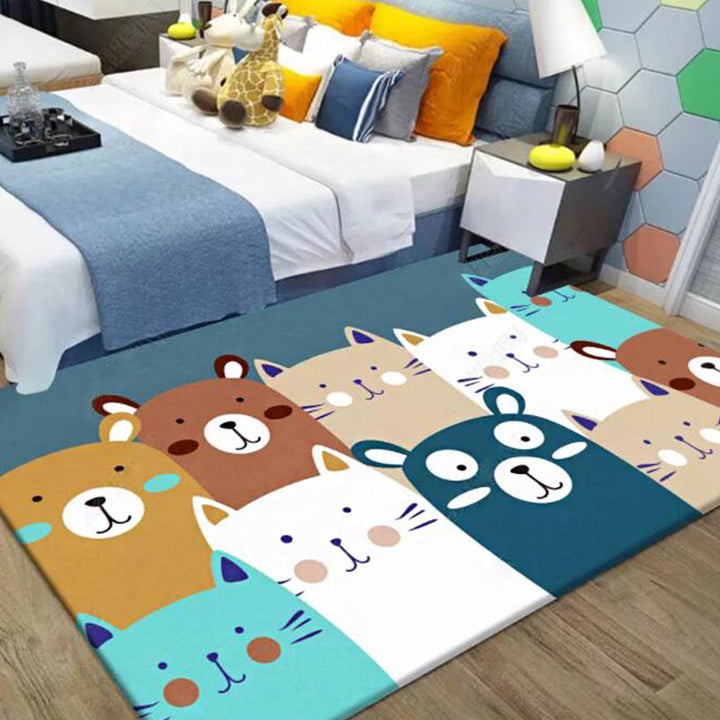 Lisslune | Kids Animal Wallpaper Multicolor Polyester Rug Non-Slip Back Washable Pet-Friendly Rug for Home